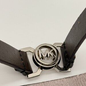 MICHAEL KORS Espresso Brown Genuine Leather Belt - XL - Silver MK Logo Buckle